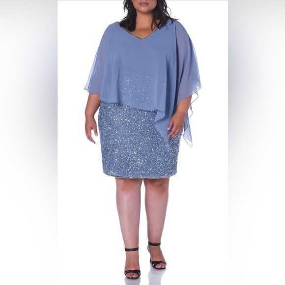 J Kara Dress Women's Caplet V-Neck Short Cocktail Beaded Dress Size 22W NWT $279 - Picture 2 of 4